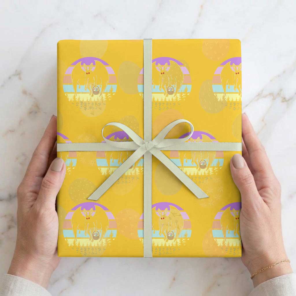 Retro Sunset Mothman Easter Egg Hunt Wrapping Paper Roll Cryptid Lover Gift TS12 Yellow Print Your Wear
