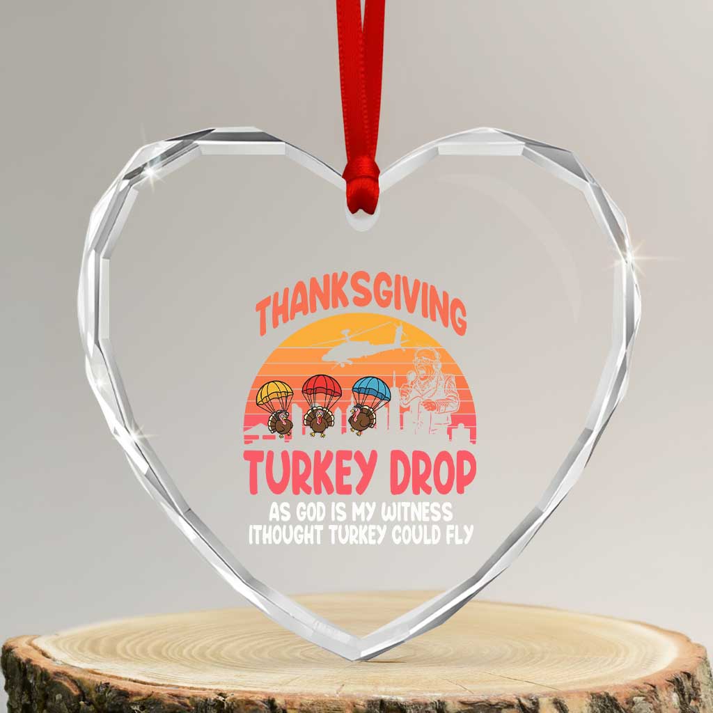 Retro Thanksgiving Turkey Drop Heart Crystal Glass Ornament Parachuting Turkeys Funny 70s Parody TS02 Transparent Glass 3'' Heart Print Your Wear