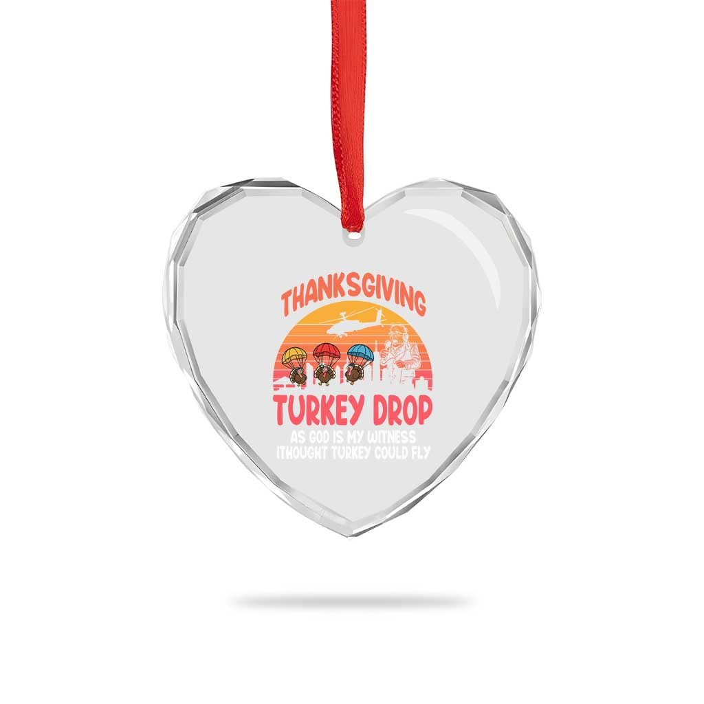 Retro Thanksgiving Turkey Drop Heart Crystal Glass Ornament Parachuting Turkeys Funny 70s Parody TS02 Print Your Wear