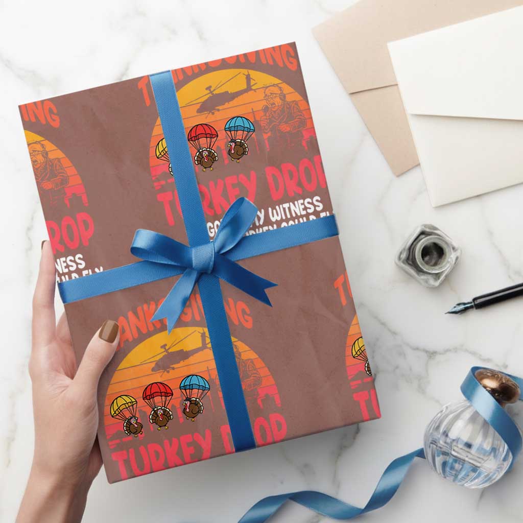 Retro Thanksgiving Turkey Drop Wrapping Paper Roll Parachuting Turkeys Funny 70s Parody TS02 Mocha Print Your Wear