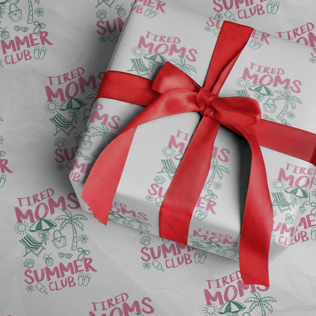 Retro Tired Moms Summer Club Wrapping Paper Roll Funny Mama Beach Vacation Gift