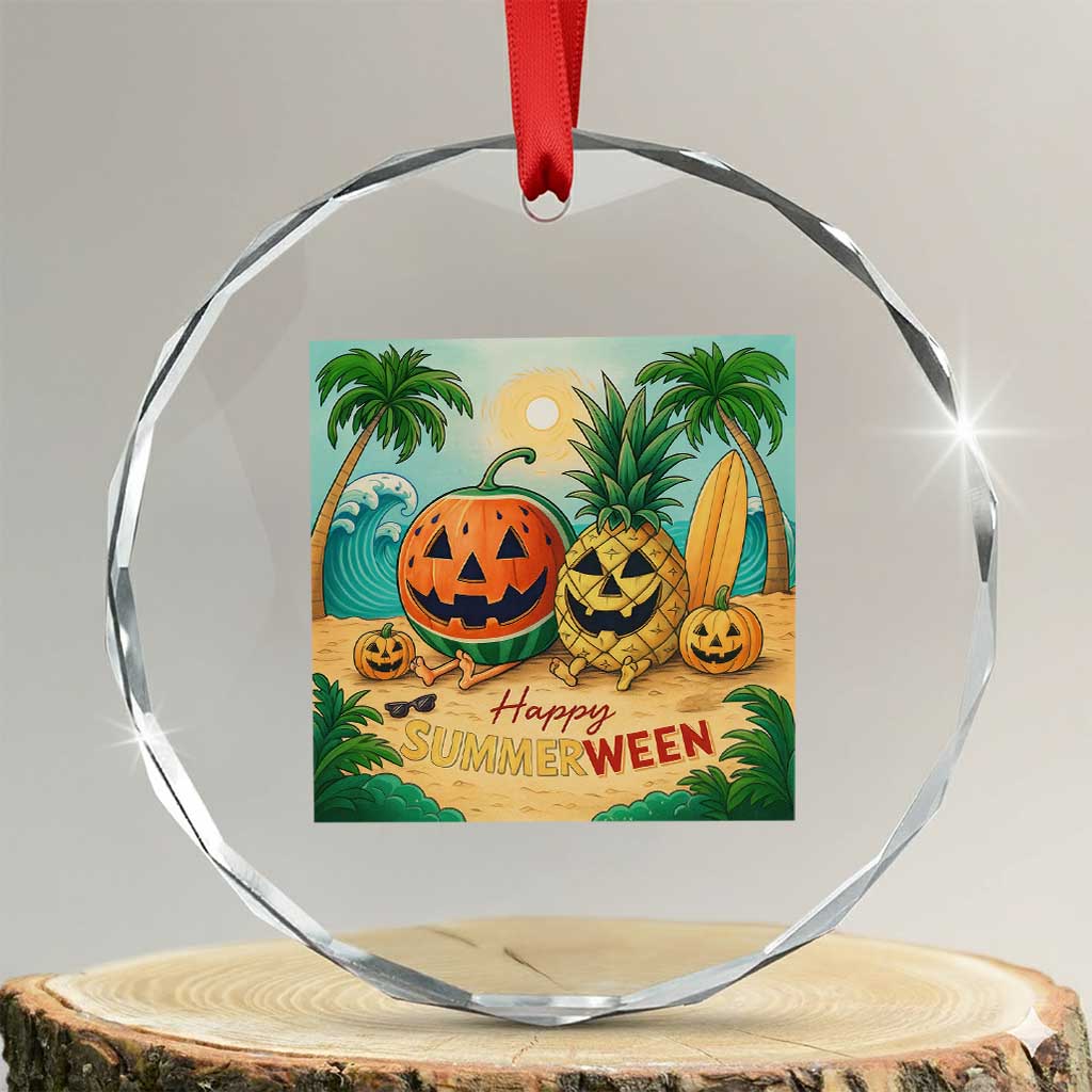 Retro Tropical Summerween Crystal Glass Ornament Halloween Summer Beach Cocktail Boo TS02 Transparent Glass 3'' Circle Print Your Wear