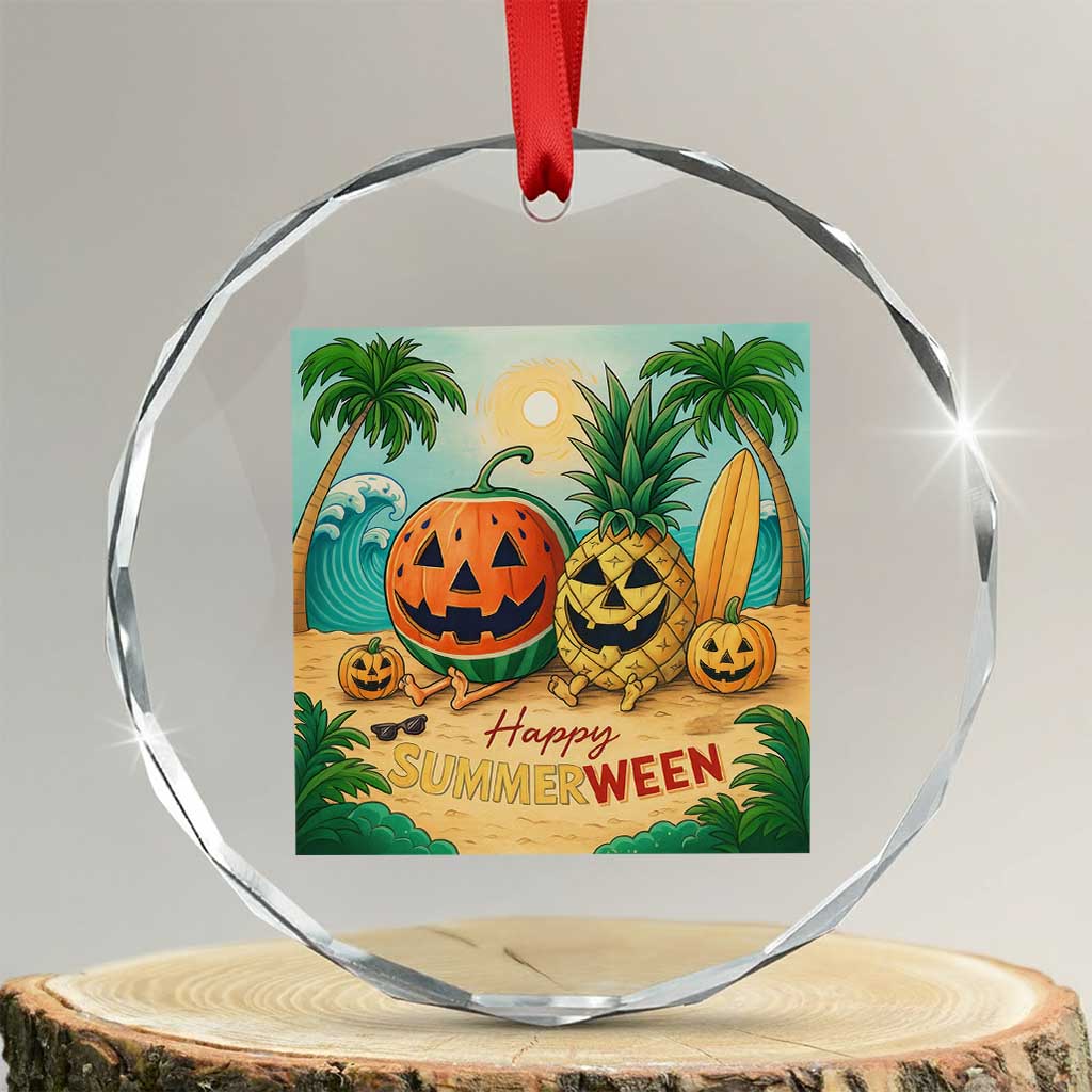 Retro Tropical Summerween Crystal Glass Ornament Halloween Summer Beach Cocktail Boo TS02 Transparent Glass 3'' Circle Print Your Wear