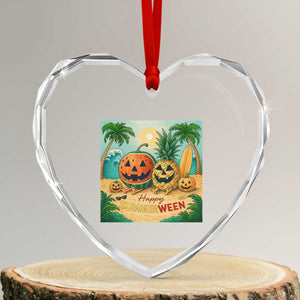 Retro Tropical Summerween Heart Crystal Glass Ornament Halloween Summer Beach Cocktail Boo TS02 Transparent Glass 3'' Heart Print Your Wear