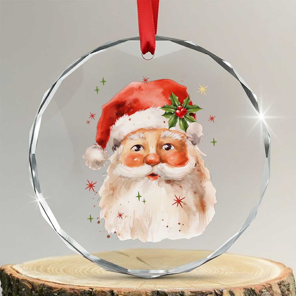 Retro Vintage Christmas Santa Claus Face Xmas Old Fashioned Crystal Glass Ornament TS02 Transparent Glass 3'' Circle Print Your Wear