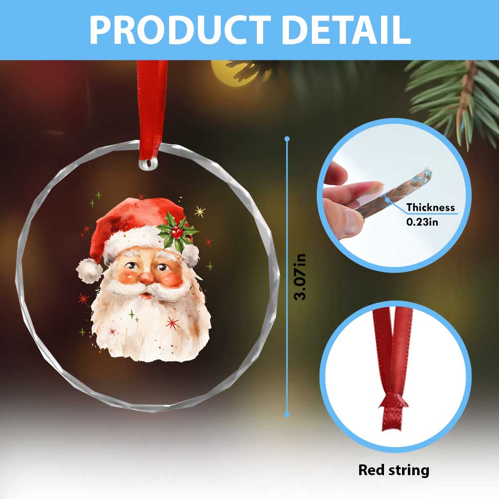 Retro Vintage Christmas Santa Claus Face Xmas Old Fashioned Crystal Glass Ornament TS02 Print Your Wear