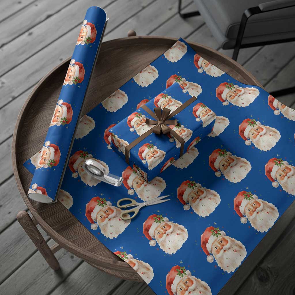 Retro Vintage Christmas Santa Claus Face Xmas Old Fashioned Wrapping Paper Roll TS02 Blue Print Your Wear