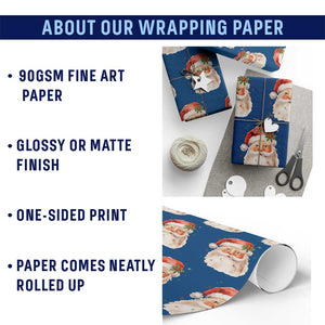 Retro Vintage Christmas Santa Claus Face Xmas Old Fashioned Wrapping Paper Roll TS02 Print Your Wear