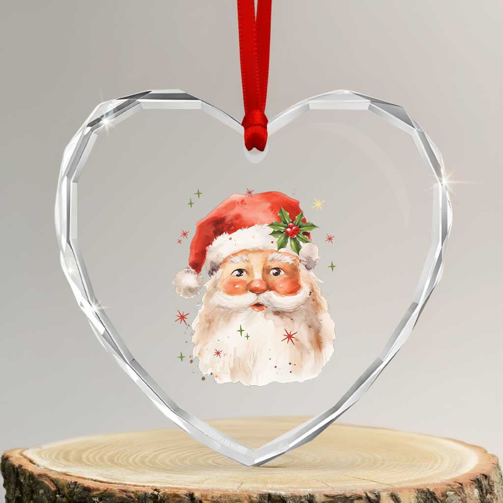 Retro Vintage Christmas Santa Claus Face Xmas Old Fashioned Heart Crystal Glass Ornament TS02 Transparent Glass 3'' Heart Print Your Wear