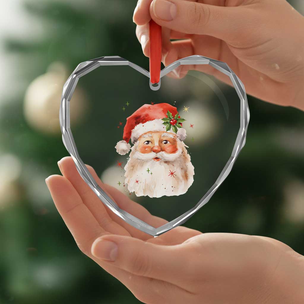 Retro Vintage Christmas Santa Claus Face Xmas Old Fashioned Heart Crystal Glass Ornament TS02 Print Your Wear