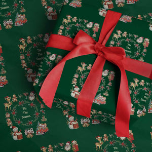 Retro Vintage Christmas Wrapping Paper Roll Tis The Season Santa Hat Xmas Wrealth TS11 Green Print Your Wear