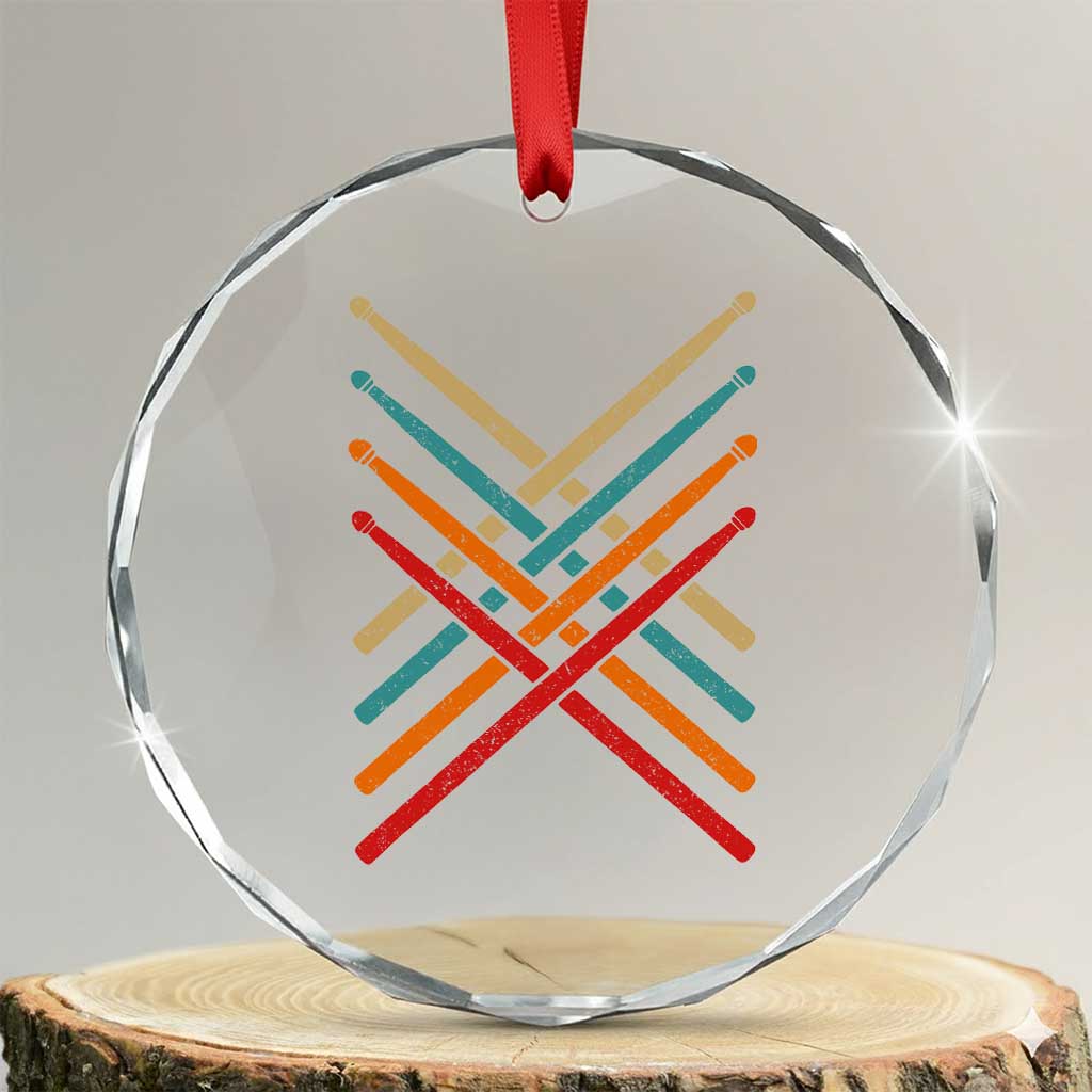 Retro Vintage Drummer Crystal Glass Ornament 70s 80s Distressed Drum Sticks TS10 Transparent Glass 3'' Circle Print Your Wear