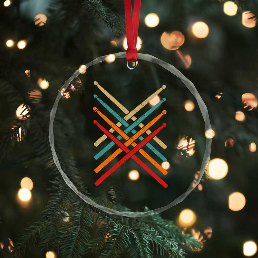 Retro Vintage Drummer Crystal Glass Ornament 70s 80s Distressed Drum Sticks TS10 Print Your Wear