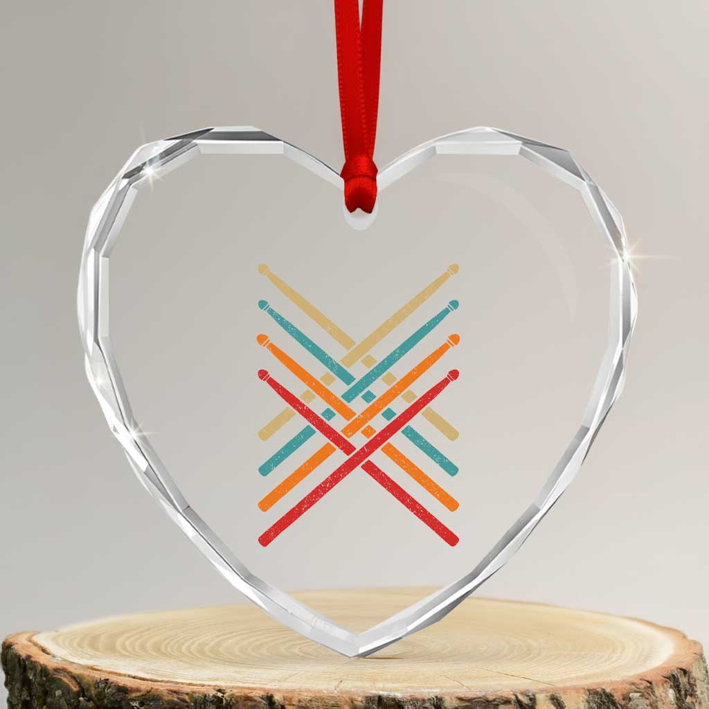 Retro Vintage Drummer Heart Crystal Glass Ornament 70s 80s Distressed Drum Sticks TS10 Transparent Glass 3'' Heart Print Your Wear