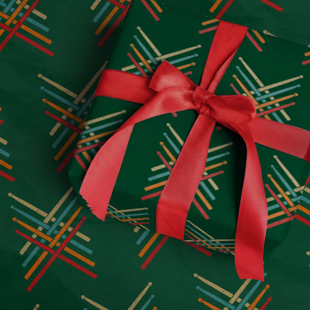 Retro Vintage Drummer Wrapping Paper Roll 70s 80s Distressed Drum Sticks TS10 Green Print Your Wear