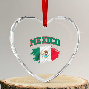 Retro Vintage Mexico Flag Heart Crystal Glass Ornament Mexican Pride Gift