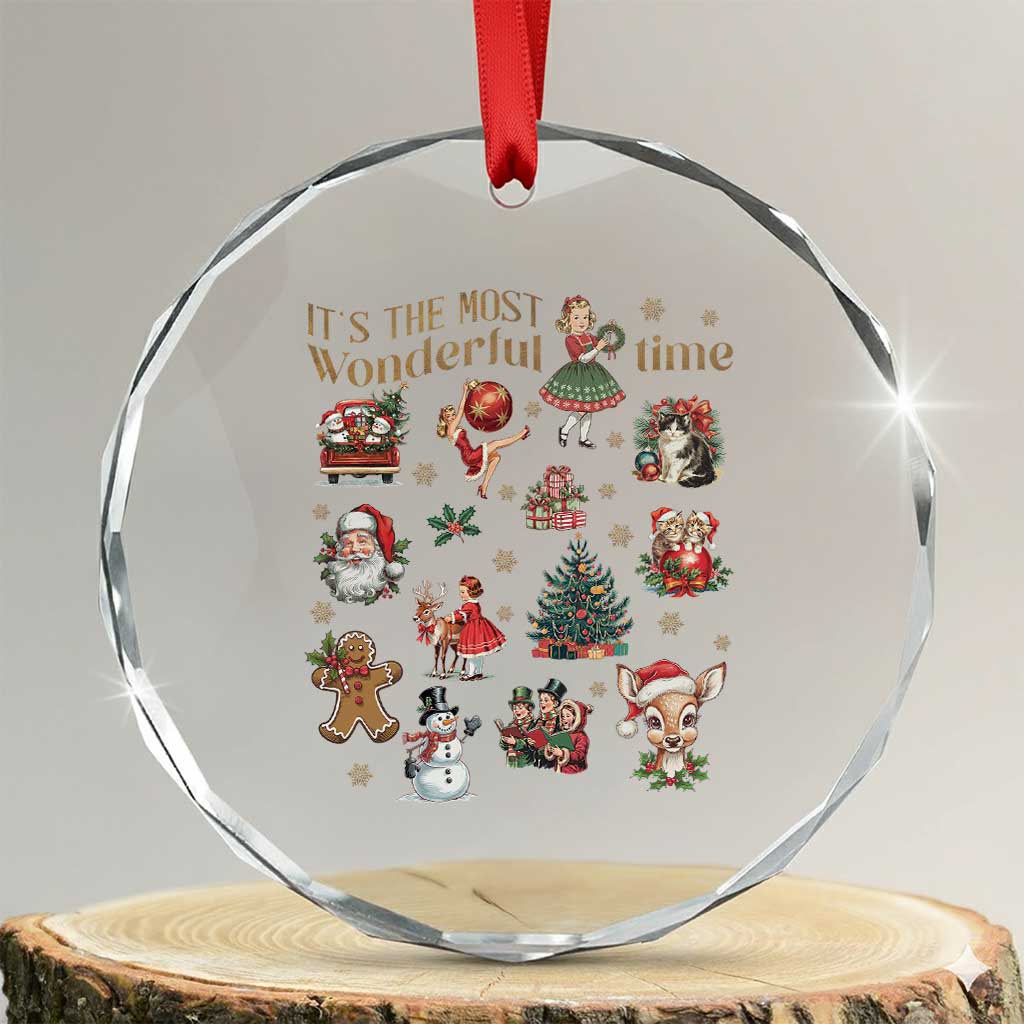Retro Vintage Xmas Crystal Glass Ornament It's The Most Wonderful Time Xmas TS11 Transparent Glass 3'' Circle Print Your Wear