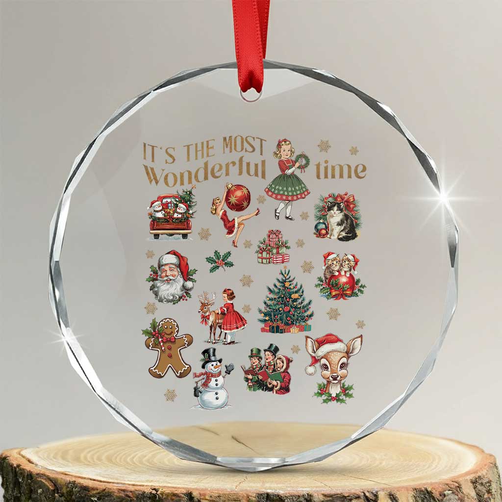 Retro Vintage Xmas Crystal Glass Ornament It's The Most Wonderful Time Xmas TS11 Transparent Glass 3'' Circle Print Your Wear