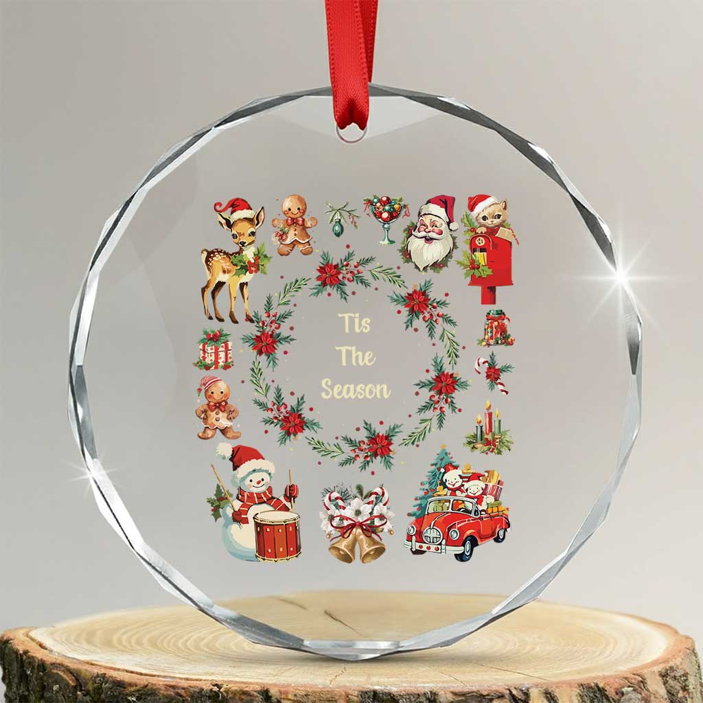 Retro Vintage Xmas Crystal Glass Ornament Tis The Season Santa Hat Xmas Wrealth TS11 Transparent Glass 3'' Circle Print Your Wear