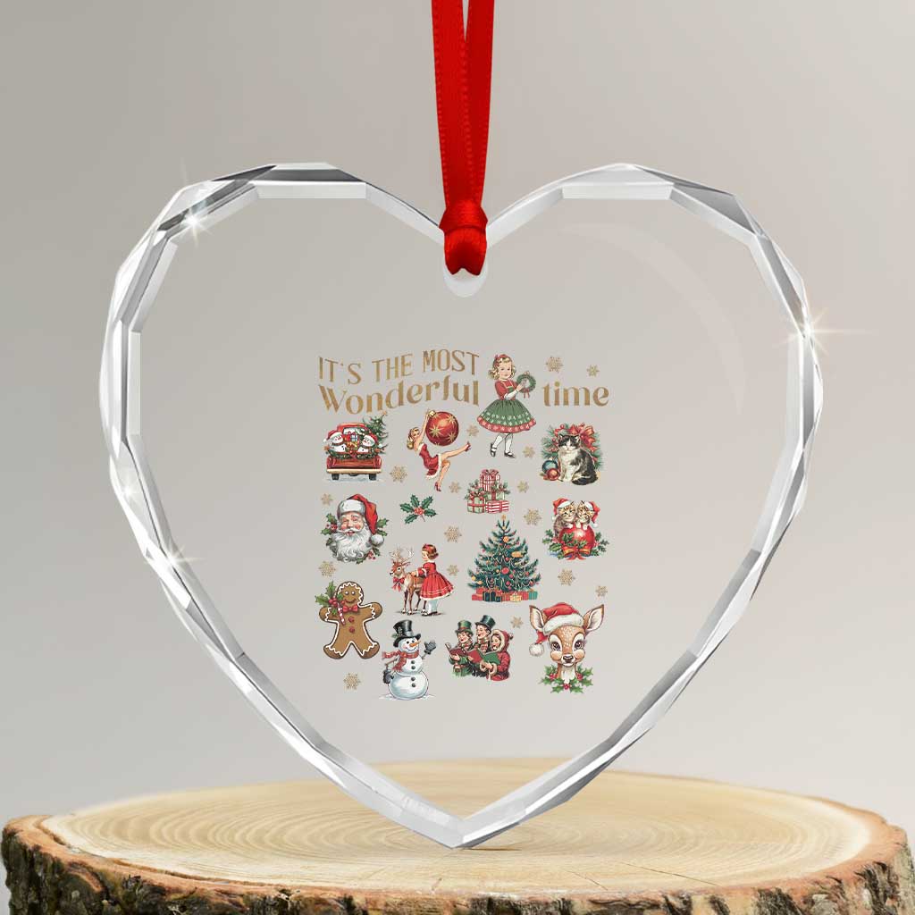 Retro Vintage Xmas Heart Crystal Glass Ornament It's The Most Wonderful Time Xmas TS11 Transparent Glass 3'' Heart Print Your Wear