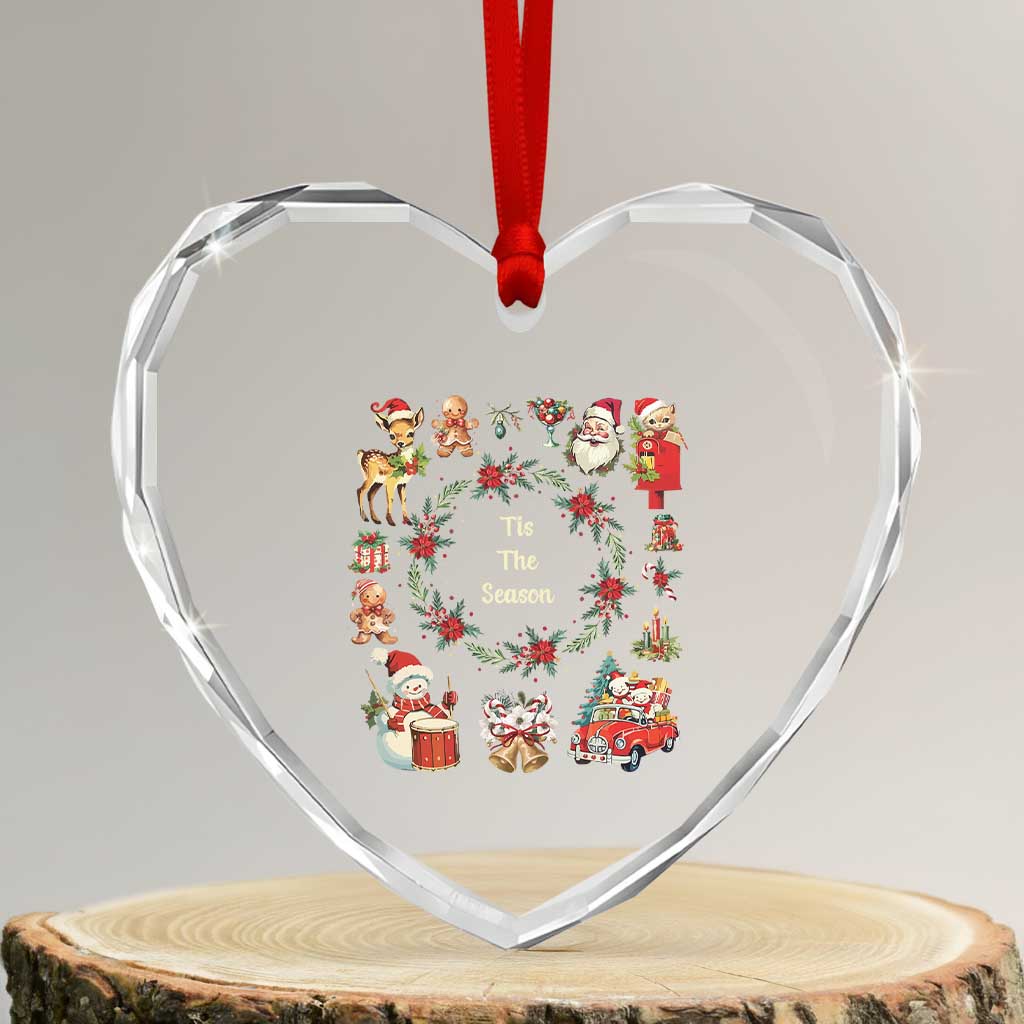 Retro Vintage Xmas Heart Crystal Glass Ornament Tis The Season Santa Hat Xmas Wrealth TS11 Transparent Glass 3'' Heart Print Your Wear