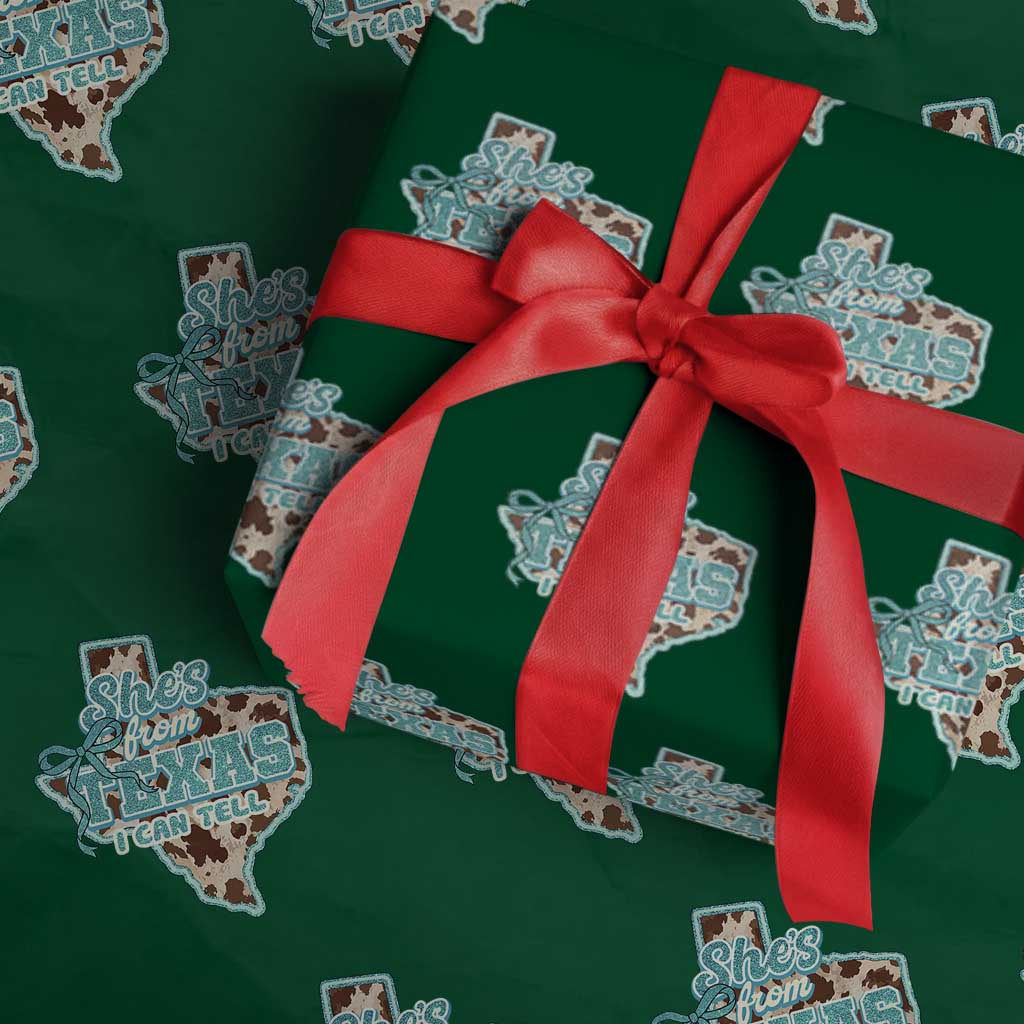 Retro Western She is From Texas I Can Tell Wrapping Paper Roll Trendy Turquoise Glitter Coquette and Cow Print Effect Graphic TS02 Green Print Your Wear
