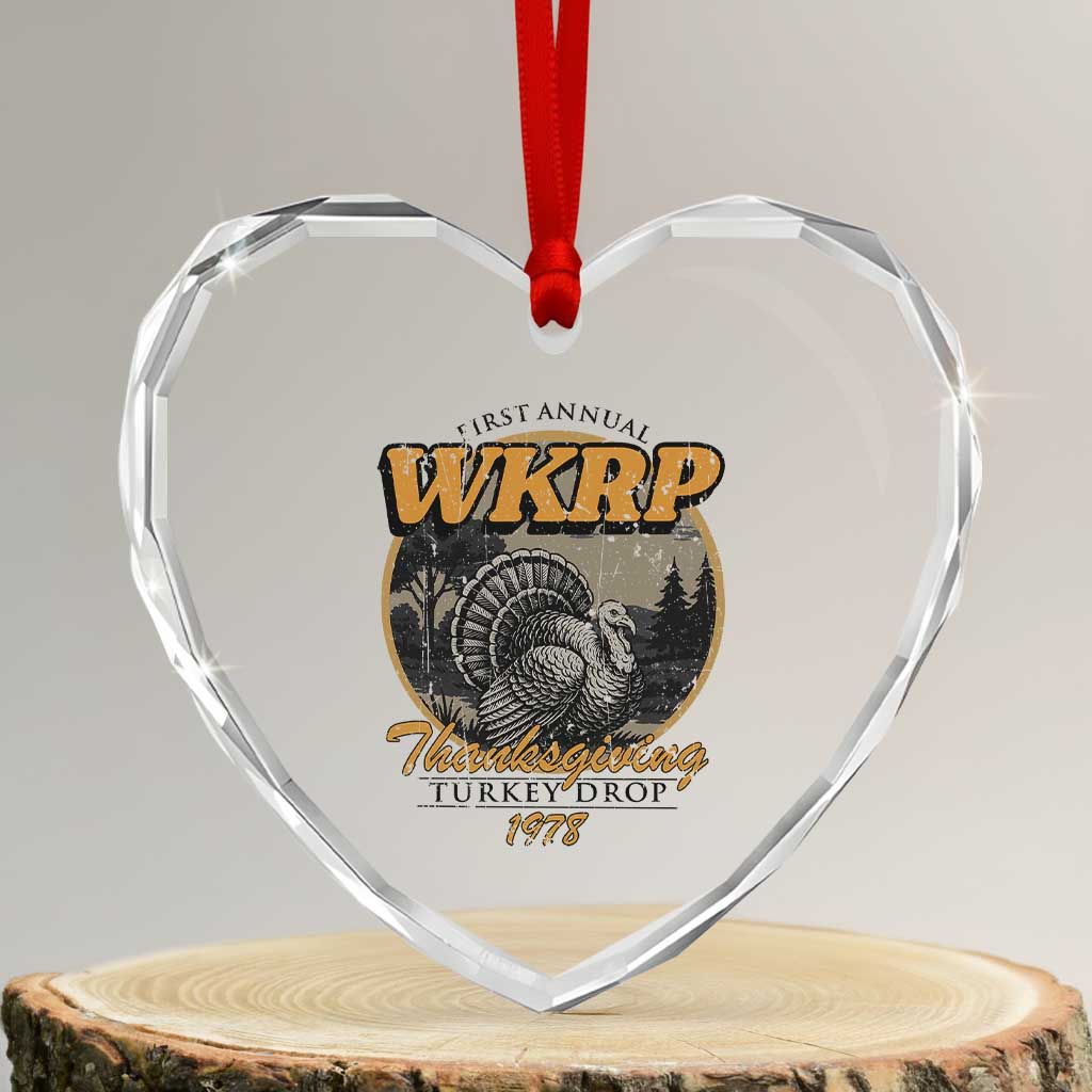 Retro WKRP Thanksgiving Turkey Drop 1978 Heart Crystal Glass Ornament Distressed Vintage Holiday TS02 Transparent Glass 3'' Heart Print Your Wear