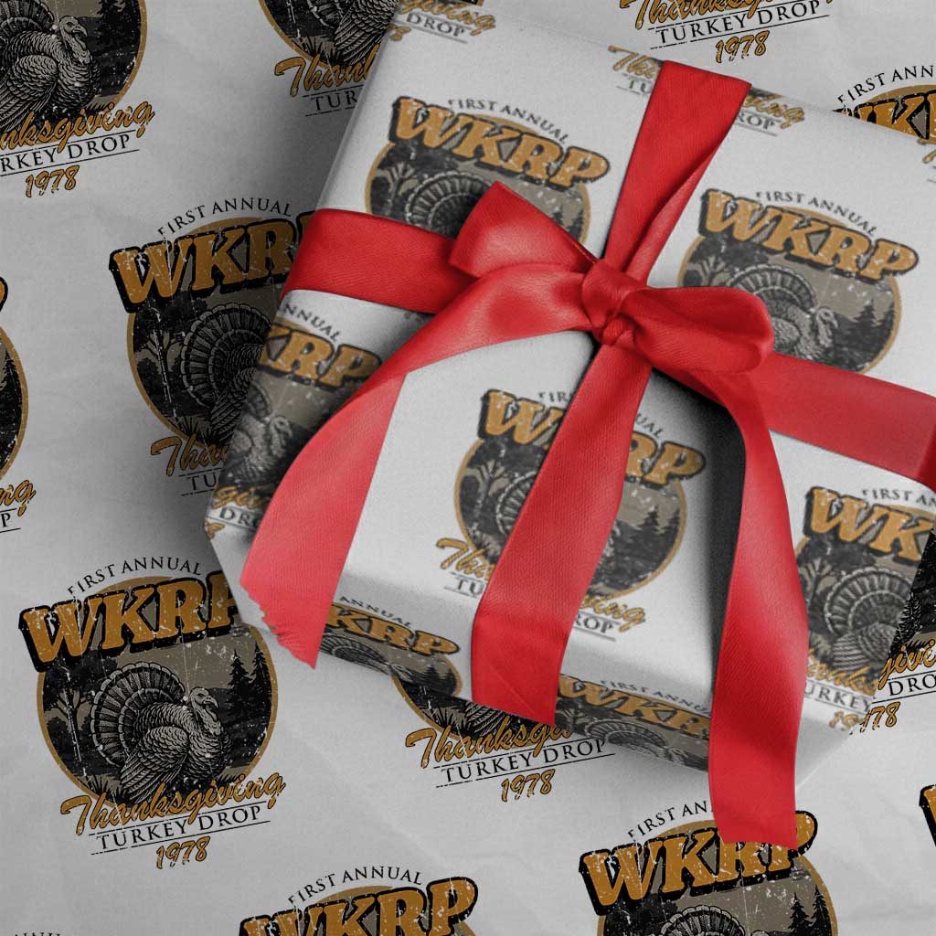 Retro WKRP Thanksgiving Turkey Drop 1978 Wrapping Paper Roll Distressed Vintage Holiday TS02 White Print Your Wear