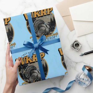 Retro WKRP Thanksgiving Turkey Drop 1978 Wrapping Paper Roll Distressed Vintage Holiday TS02 Light Blue Print Your Wear