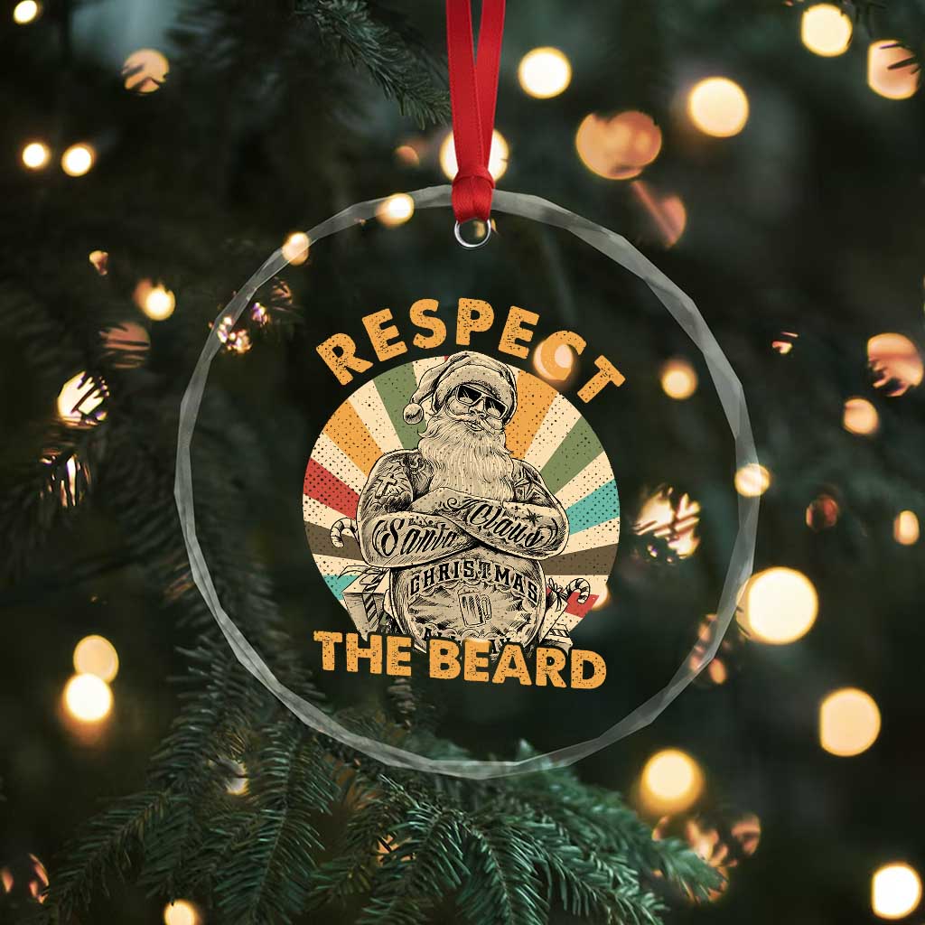 Retro Xmas Crystal Glass Ornament Respect The Beard Cool Santa Vintage TS09 Print Your Wear