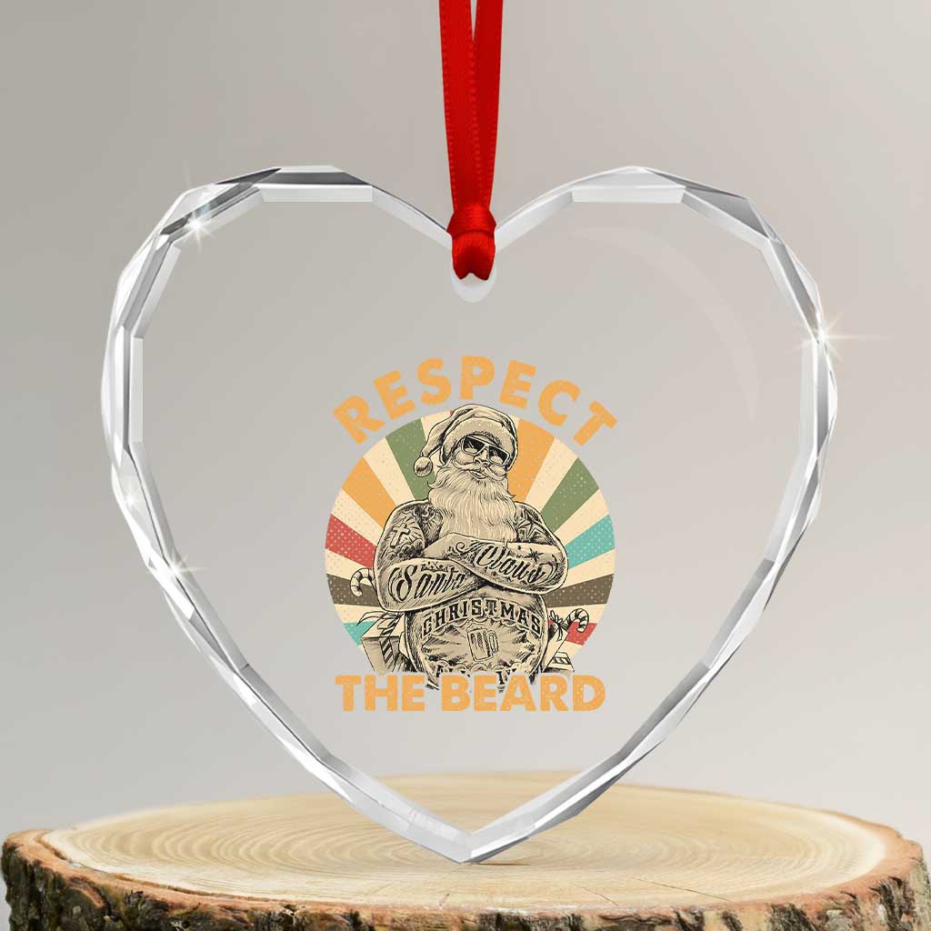 Retro Xmas Heart Crystal Glass Ornament Respect The Beard Cool Santa Vintage TS09 Transparent Glass 3'' Heart Print Your Wear