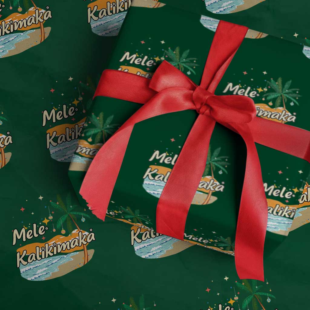 Retro Xmas In July Summer Beach Hawaii Wrapping Paper Roll Mele Kalikimaka TS10 Green Print Your Wear
