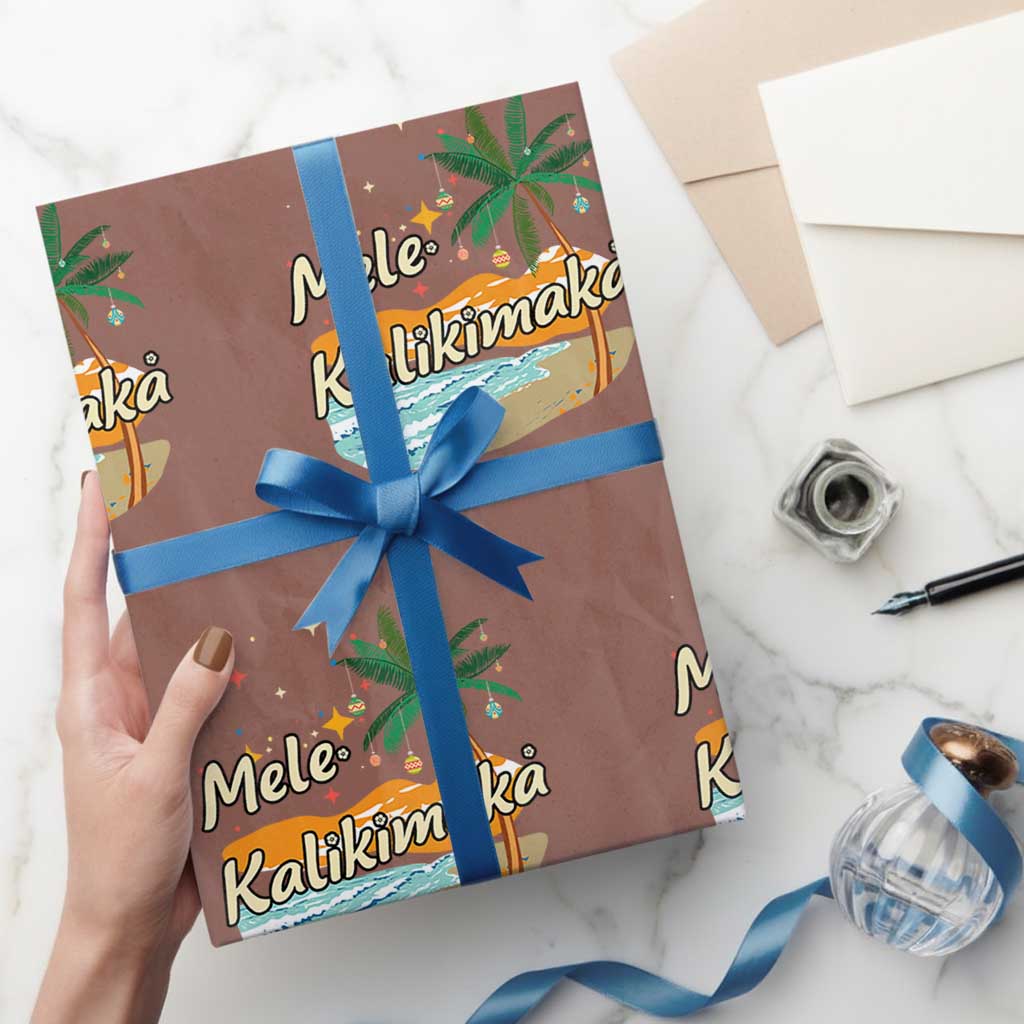 Retro Xmas In July Summer Beach Hawaii Wrapping Paper Roll Mele Kalikimaka TS10 Mocha Print Your Wear