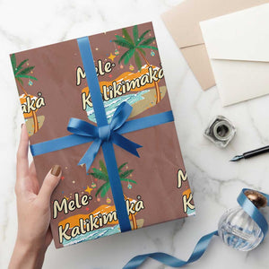Retro Xmas In July Summer Beach Hawaii Wrapping Paper Roll Mele Kalikimaka TS10 Mocha Print Your Wear