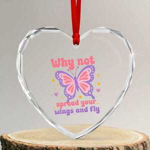 Retro Y2K Groovy Pink Butterfly Inspirational Heart Crystal Glass Ornament Why Not Spread Your Wings And Fly Female Empowerment
