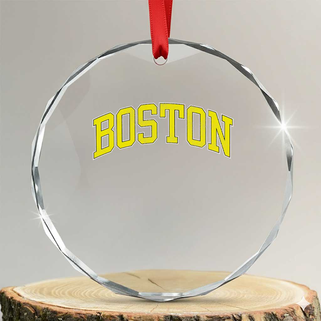 Retro Yellow Boston Massachusetts MA Vintage Throwback Running Crystal Glass Ornament TS11 Transparent Glass 3'' Circle Print Your Wear
