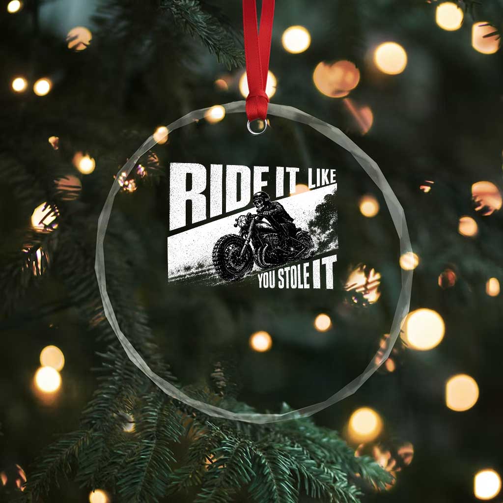 Ride It Like You Stole It Skeleton Biker Crystal Glass Ornament Vintage Motorcycle Rider