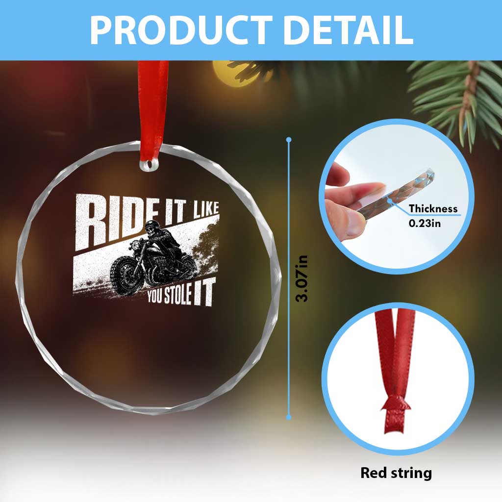 Ride It Like You Stole It Skeleton Biker Crystal Glass Ornament Vintage Motorcycle Rider