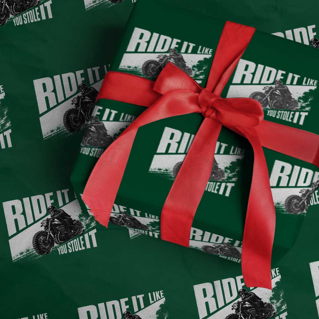 Ride It Like You Stole It Skeleton Biker Wrapping Paper Roll Vintage Motorcycle Rider TS10 Green Print Your Wear