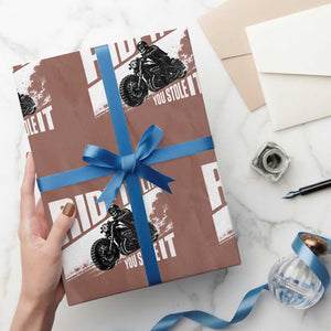Ride It Like You Stole It Skeleton Biker Wrapping Paper Roll Vintage Motorcycle Rider TS10 Mocha Print Your Wear