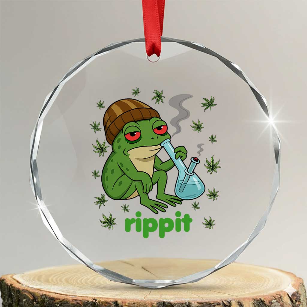 Rippit Frog Crystal Glass Ornament Funny 420 Stoner Weed Humor TS14 Transparent Glass 3'' Circle Print Your Wear