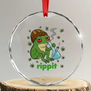 Rippit Frog Crystal Glass Ornament Funny 420 Stoner Weed Humor TS14 Transparent Glass 3'' Circle Print Your Wear