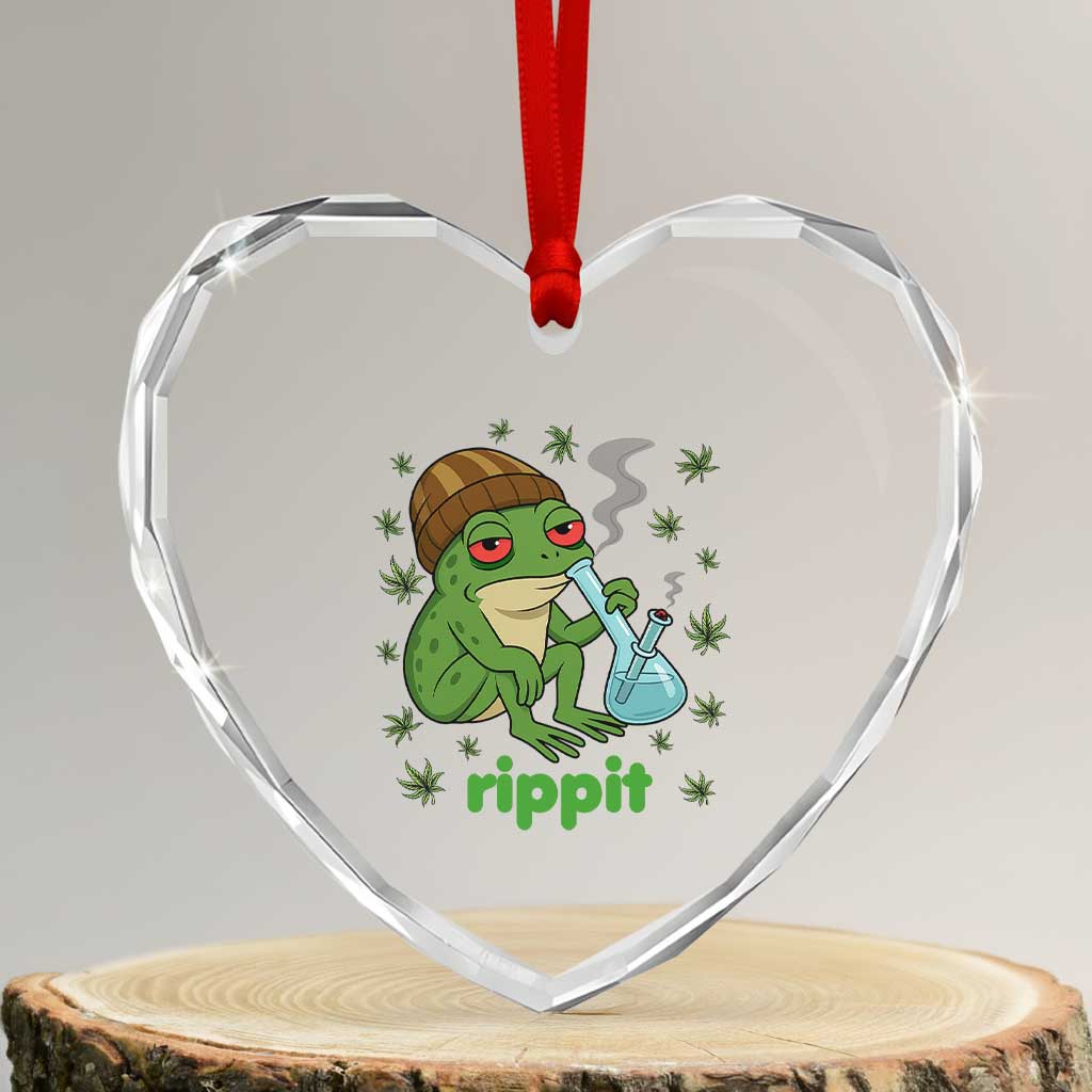 Rippit Frog Heart Crystal Glass Ornament Funny 420 Stoner Weed Humor TS14 Transparent Glass 3'' Heart Print Your Wear
