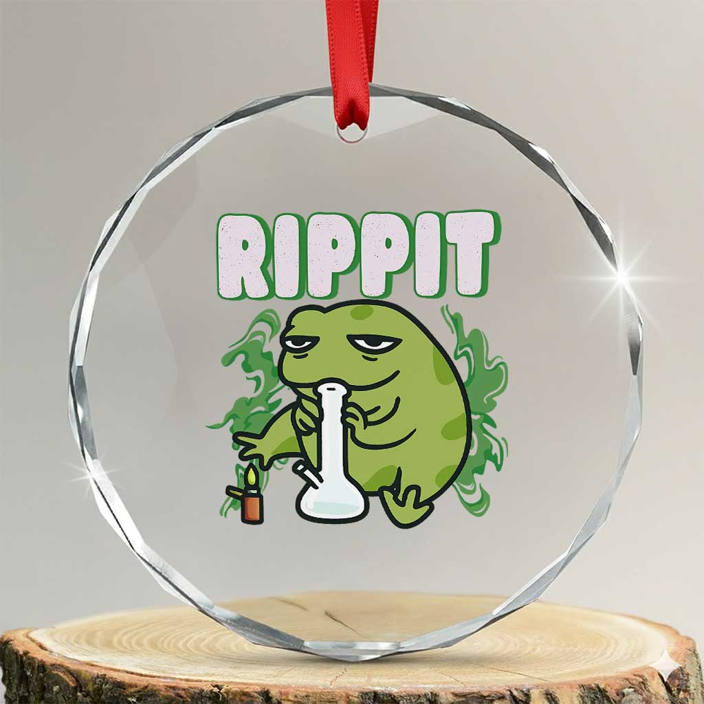 Rippit Frog Meme Crystal Glass Ornament Funny Stoner Bong Rip TS10 Transparent Glass 3'' Circle Print Your Wear