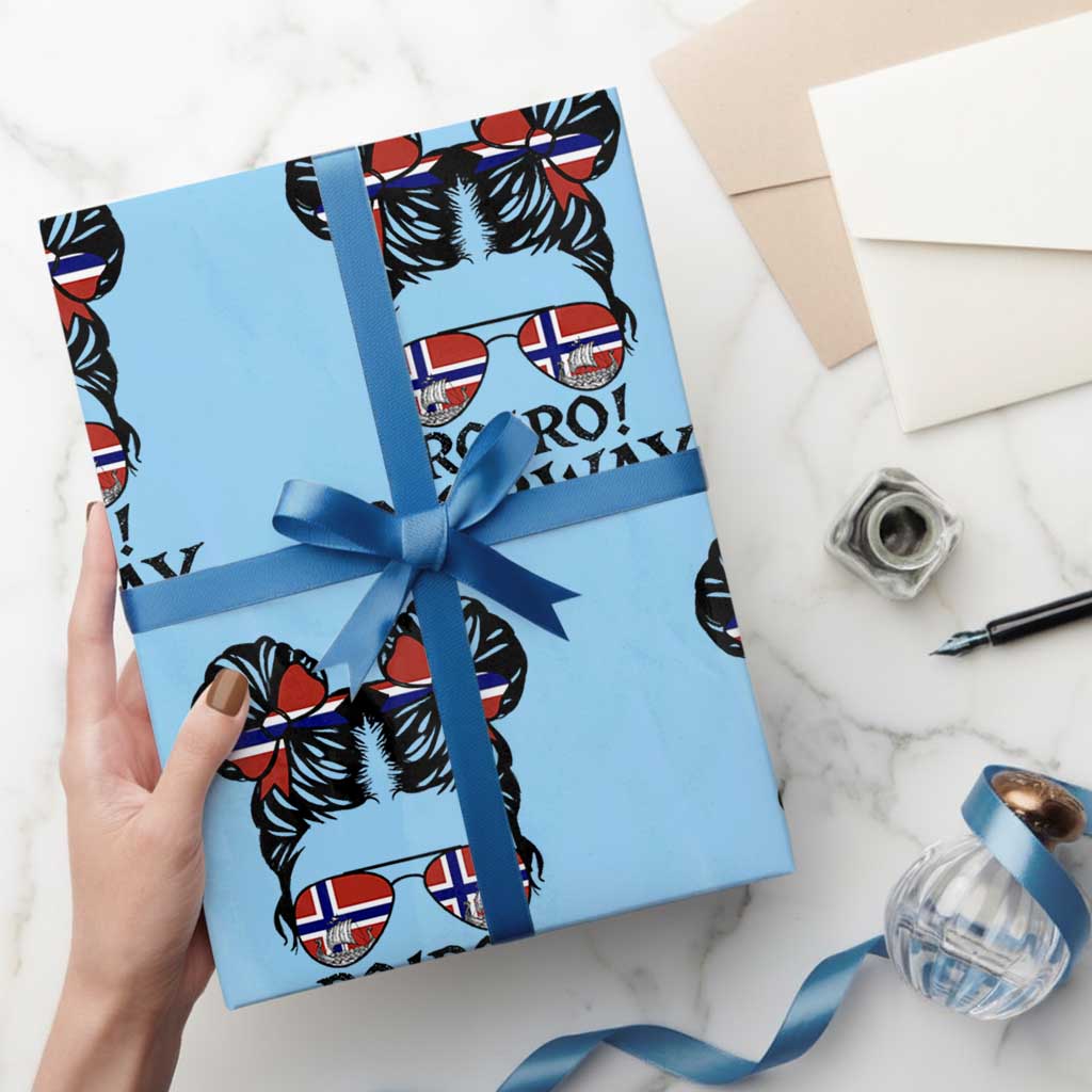 Ro Ro Norwegian Viking Ship Wrapping Paper Roll Norway Flag Messy Bun Girl TS14 Light Blue Print Your Wear