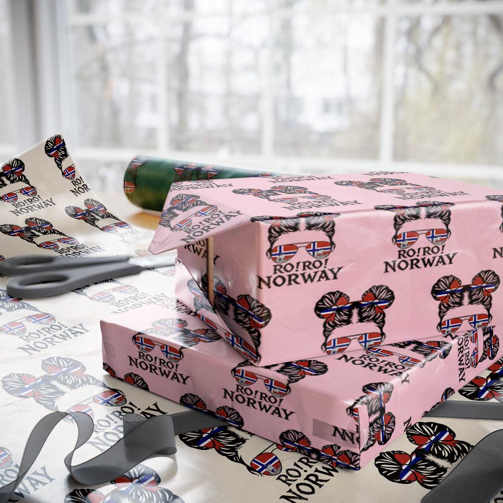 Ro Ro Norwegian Viking Ship Wrapping Paper Roll Norway Flag Messy Bun Girl TS14 Light Pink Print Your Wear