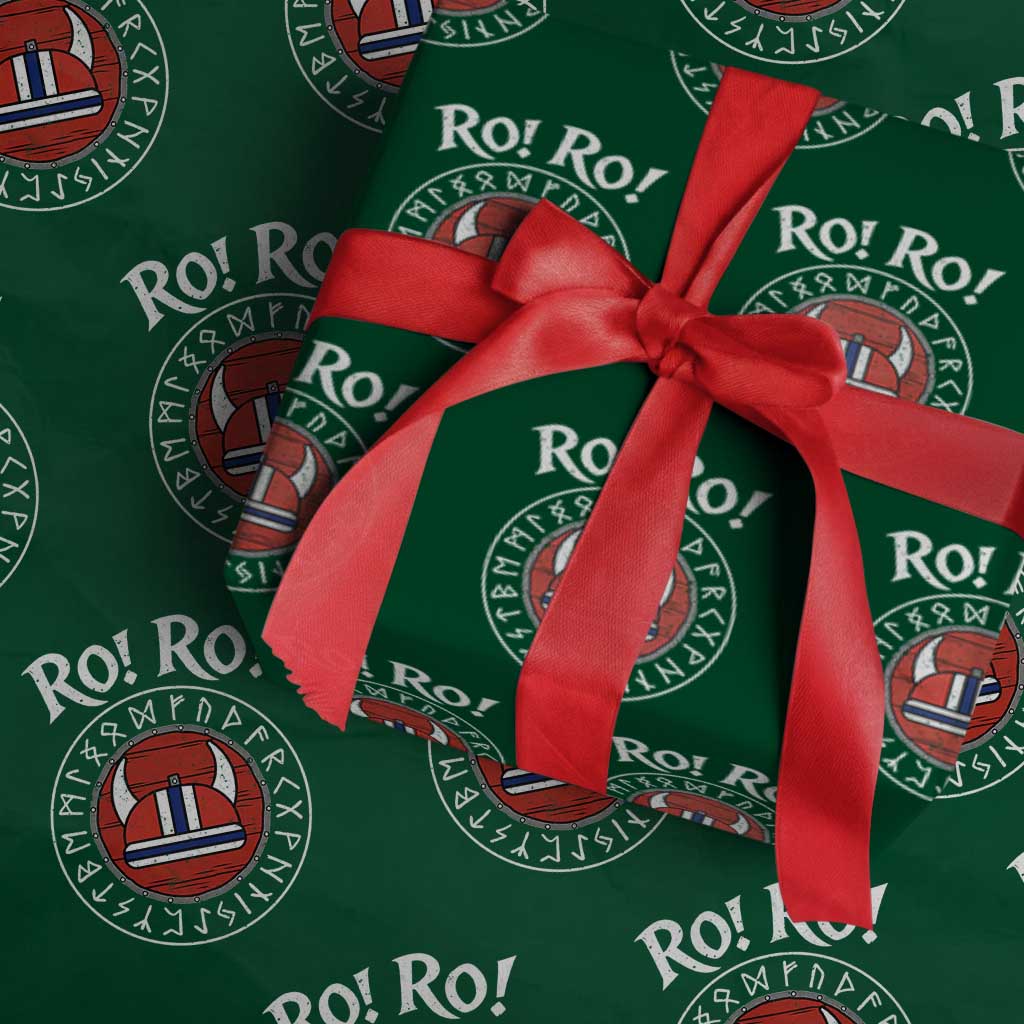 Ro Ro Ro Viking Chant Norway Football Fans Wrapping Paper Roll Norwegian Pride Distressed Norse Runes Shield Patriotic Supporter