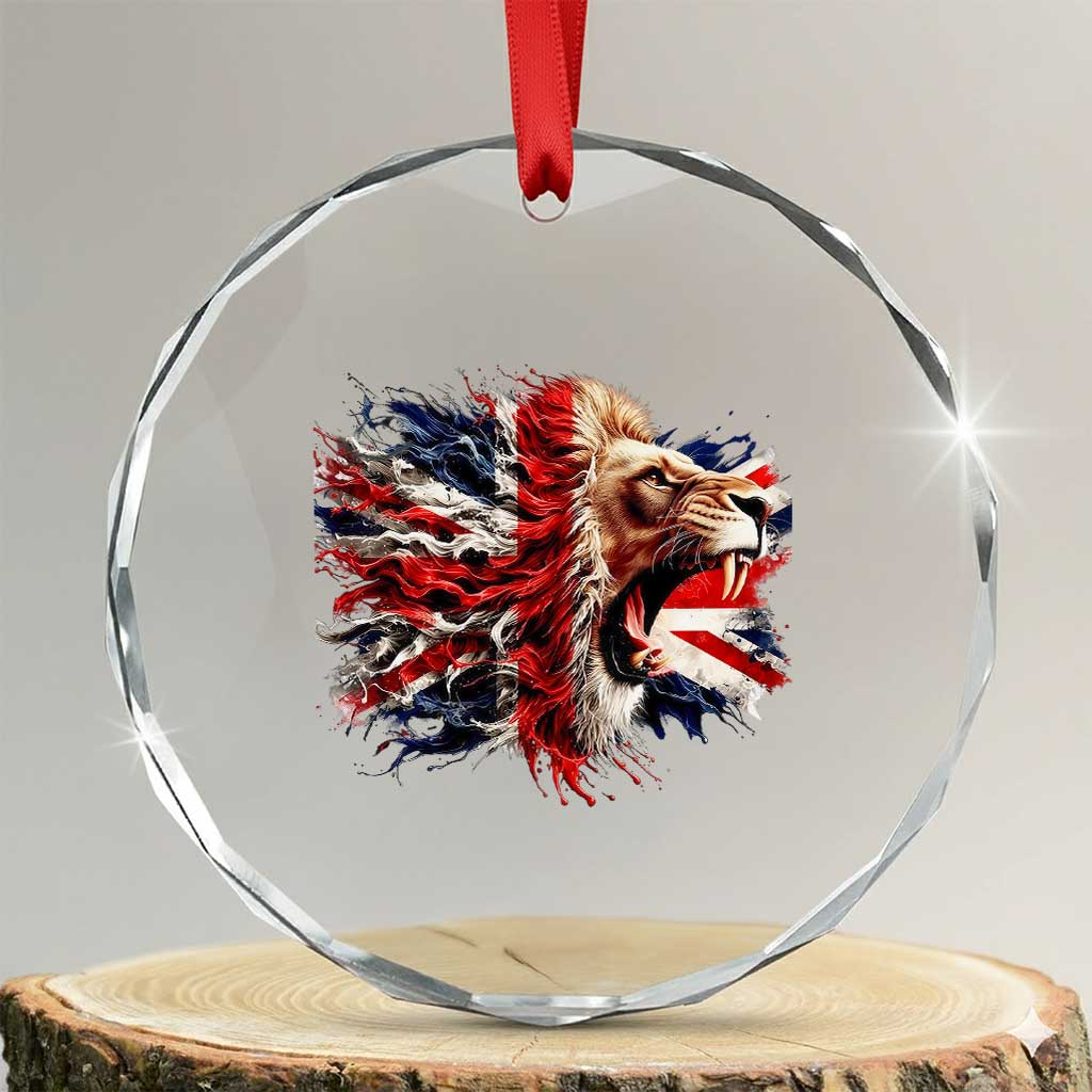 Roaring British Lion Flag Crystal Glass Ornament Union Jack UK Pride TS02 Transparent Glass 3'' Circle Print Your Wear