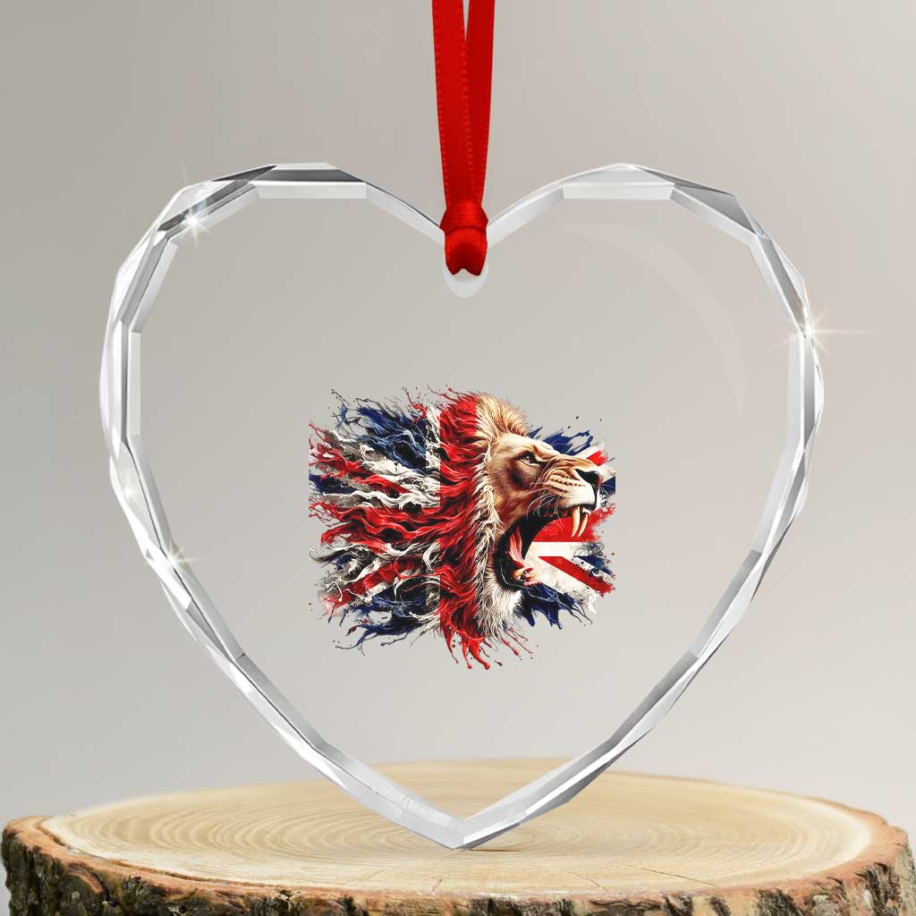 Roaring British Lion Flag Heart Crystal Glass Ornament Union Jack UK Pride TS02 Transparent Glass 3'' Heart Print Your Wear