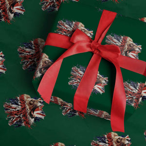 Roaring British Lion Flag Wrapping Paper Roll Union Jack UK Pride TS02 Green Print Your Wear